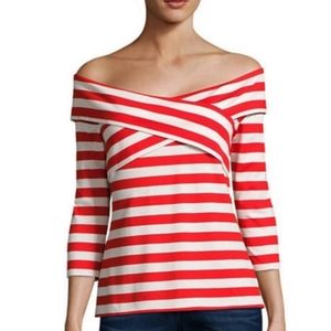 Ribbed Red Stripe Off The Shoulder Top